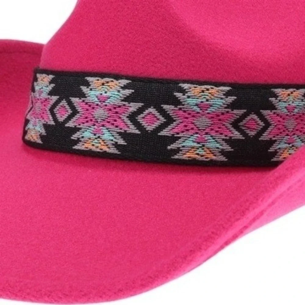 CC BEANIE Aztec Band Vegan Felt Western Cowboy Hat Pink Women NWT - Picture 3 of 8